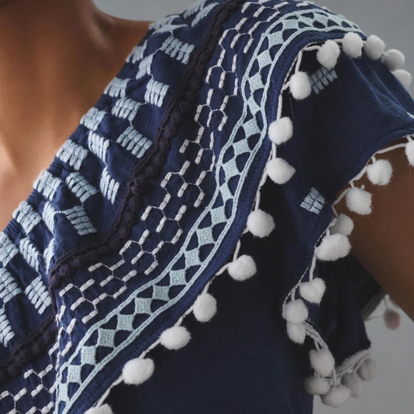 NWT By Anthropologie Pom-Tassel One-Shoulder Top Medium - Picture 2 of 8